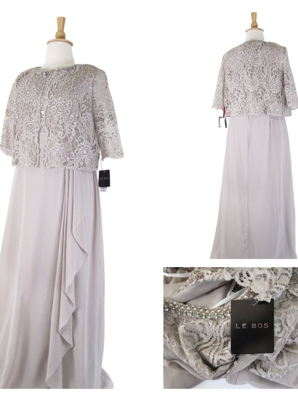 Le Bos Plus Size Beige Champagne Lace Formal Gown and Jacket Dress Set 18 $134
